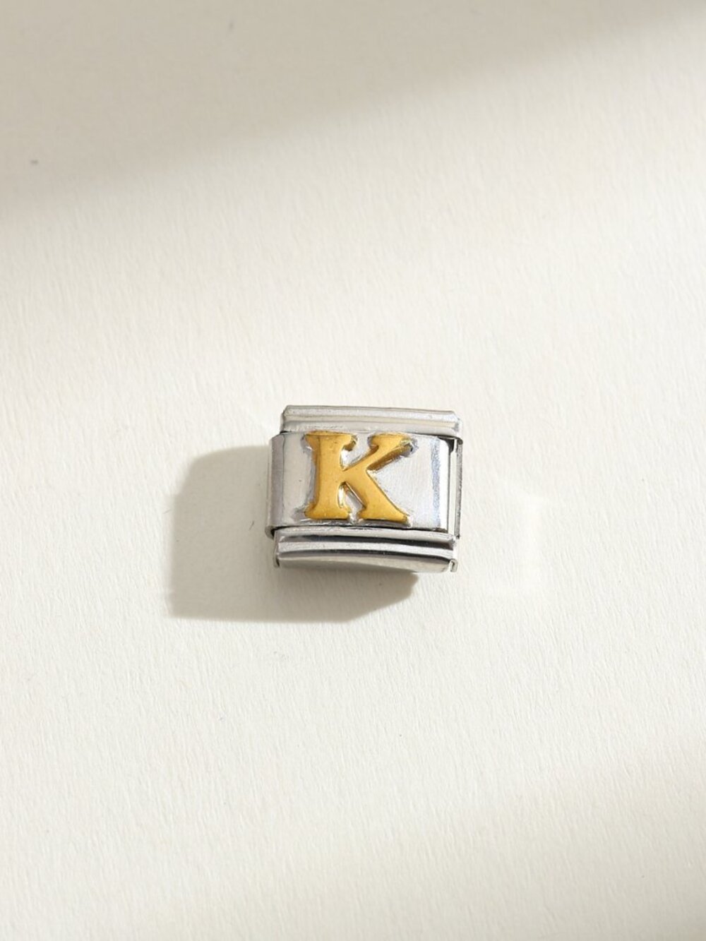 Letter K Raised Gold and Silver Initial 9mm Stainless Steel Italian Charm